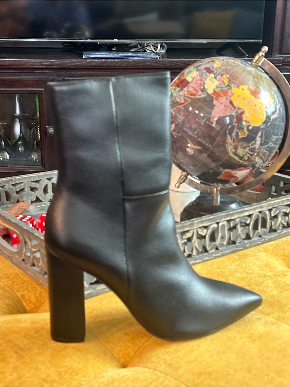 Lulu's Black Pointed Block Heel Ankle Boots